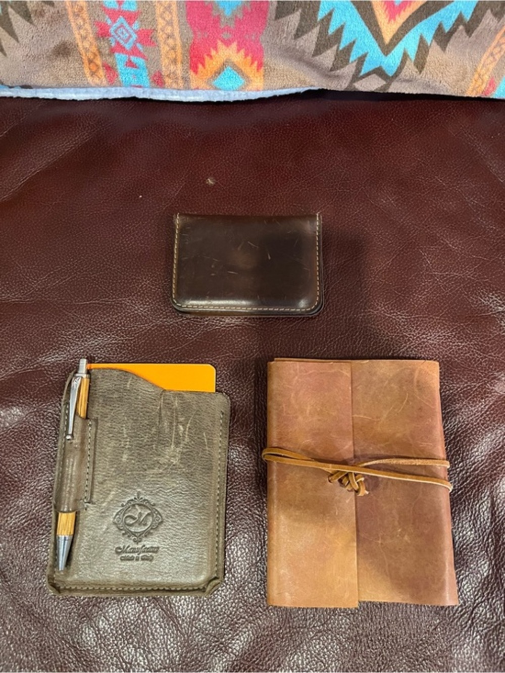 Leather Pocket Wallet and Notebook Set - Brown